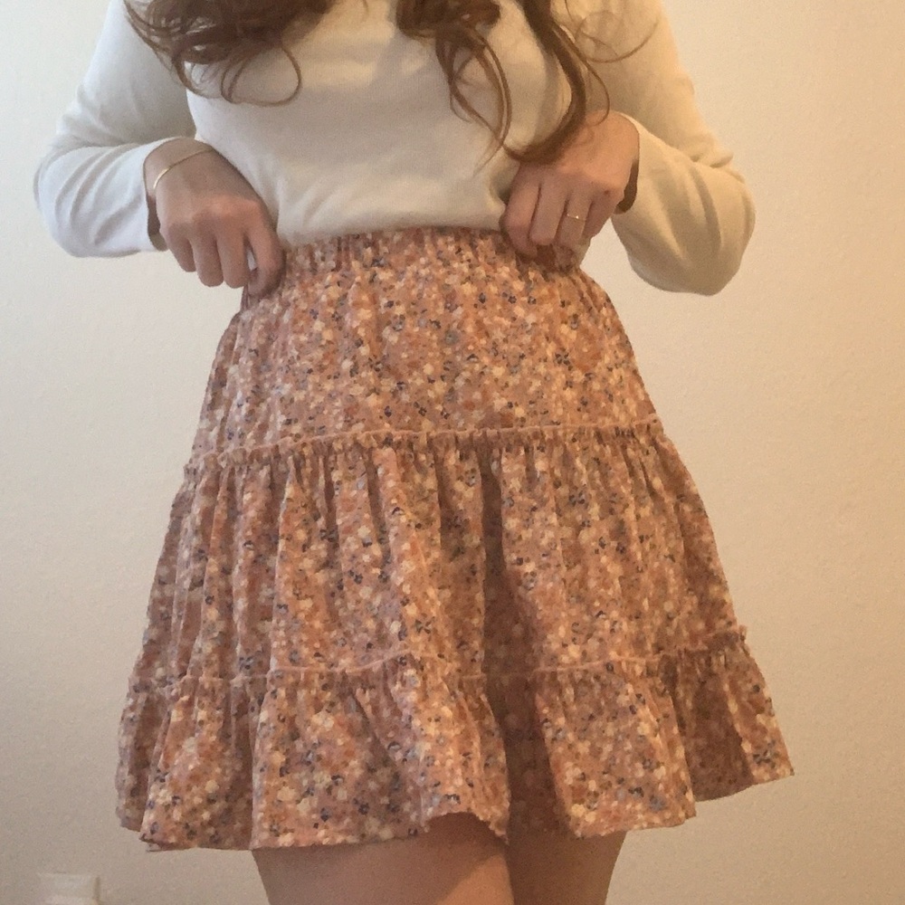 SHEIN Floral A-Line Skirt - Orange